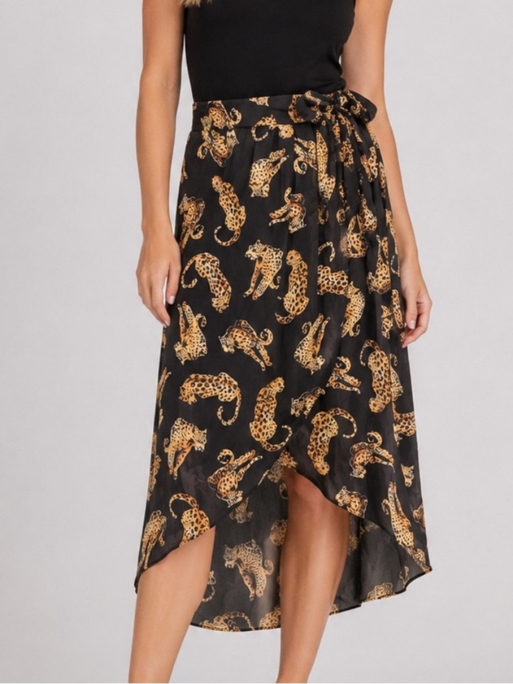 Hutch Leopard Print High-Low Wrap Midi Skirt 4 Black Animal Print 8767
